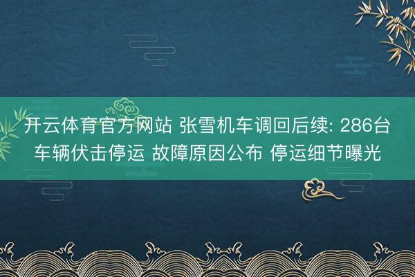 开云体育官方网站 张雪机车调回后续: 286台车辆伏击停运 故障原因公布 停运细节曝光